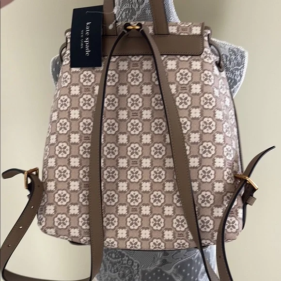 NWT Kate Spade Tan and Cream Backpack with Designer Print - Picture 3 of 10
